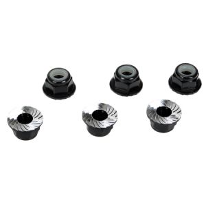 Aluminum Serrated Lock Nuts, 4mm Black (6)